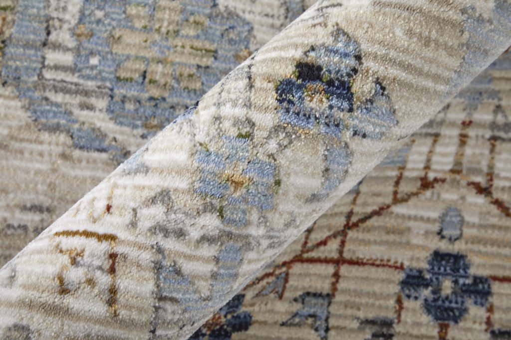Ivory Red and Blue Floral Cotton Power Loom Area Rug