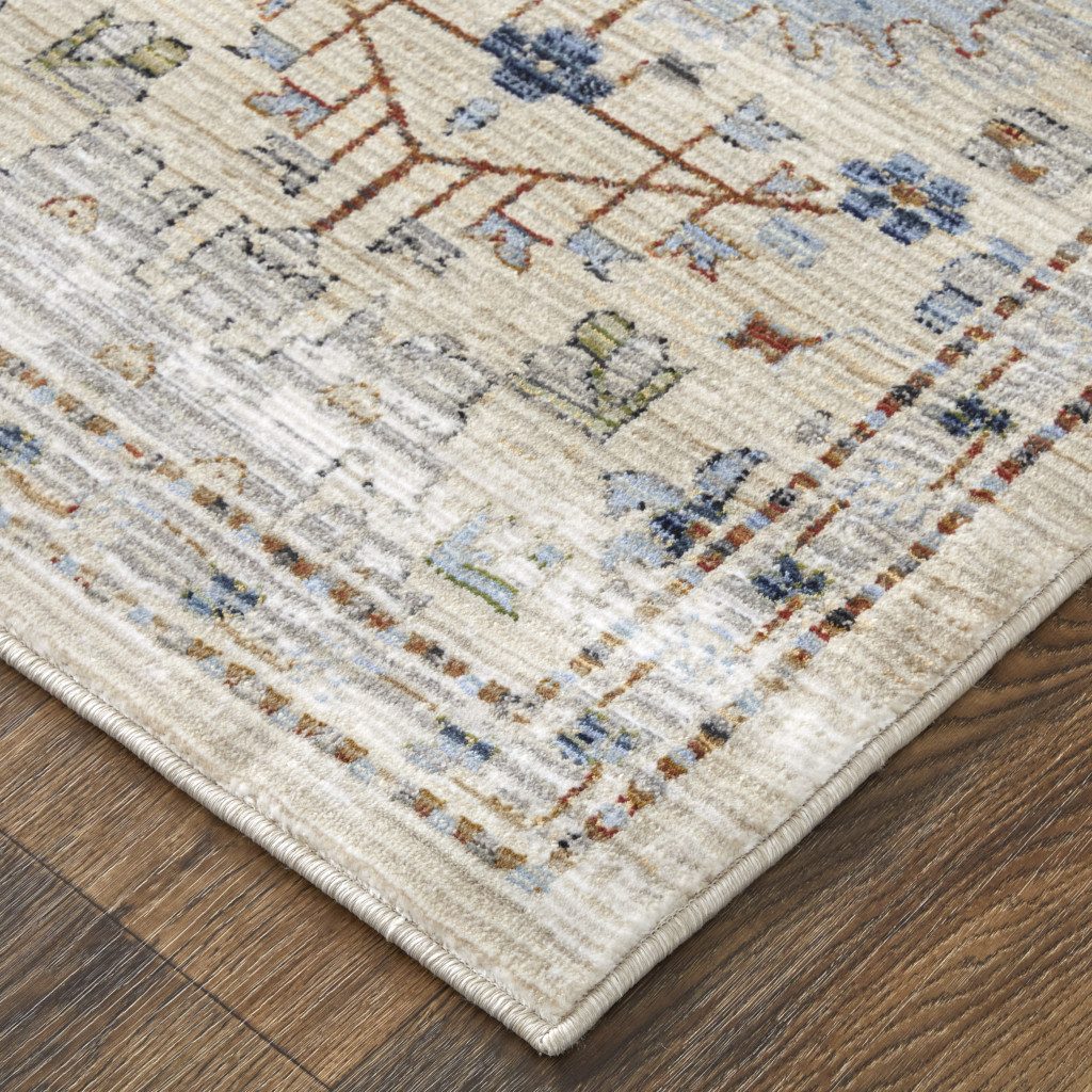 Ivory Red and Blue Floral Cotton Power Loom Area Rug
