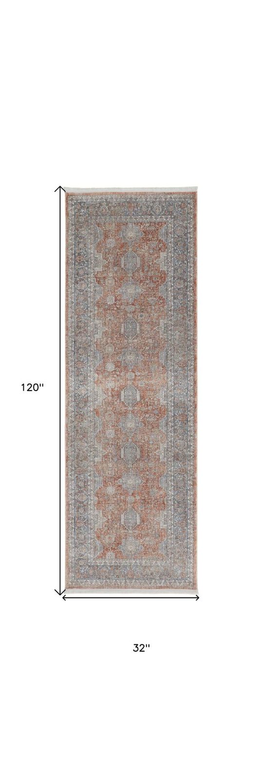 Blue and Red Oriental Power Loom Worn Faded Area Rug