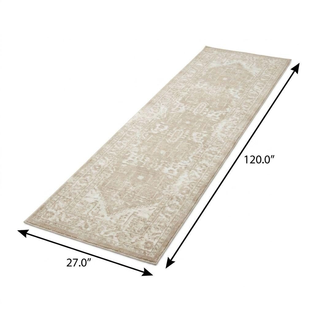 Ivory Floral Polypropylene Power Loom Area Rug