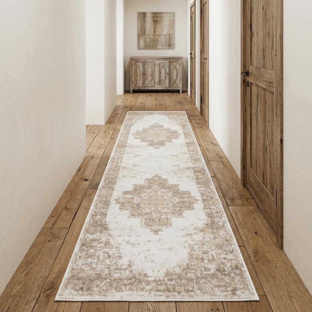 Ivory Floral Polypropylene Power Loom Area Rug, 12′ Runner