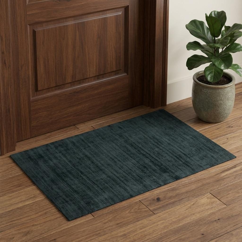 Charcoal and Black Abstract Viscose Rectangle Area Rug, 2′ × 3′