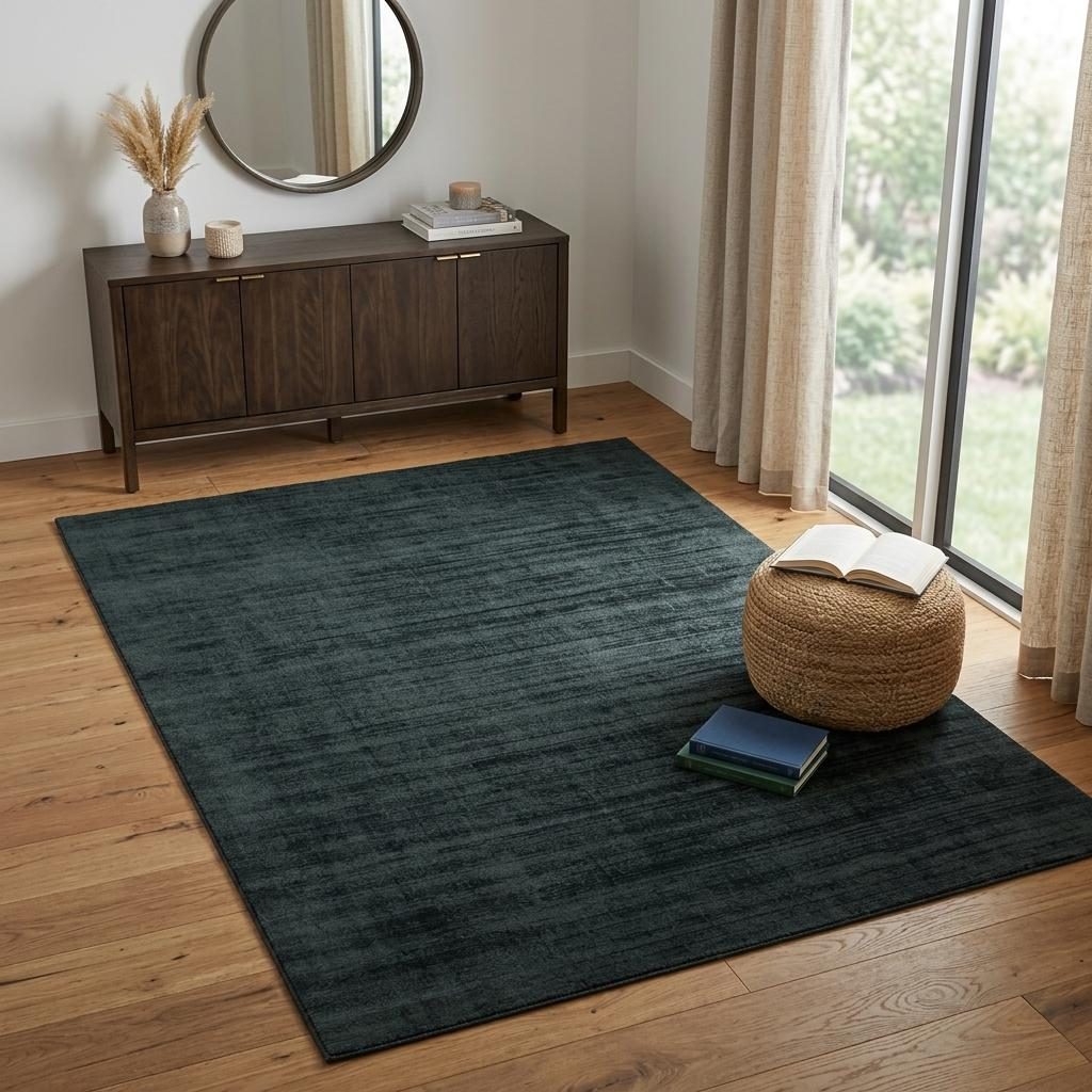 Charcoal and Black Abstract Viscose Rectangle Area Rug, 4′ × 6′