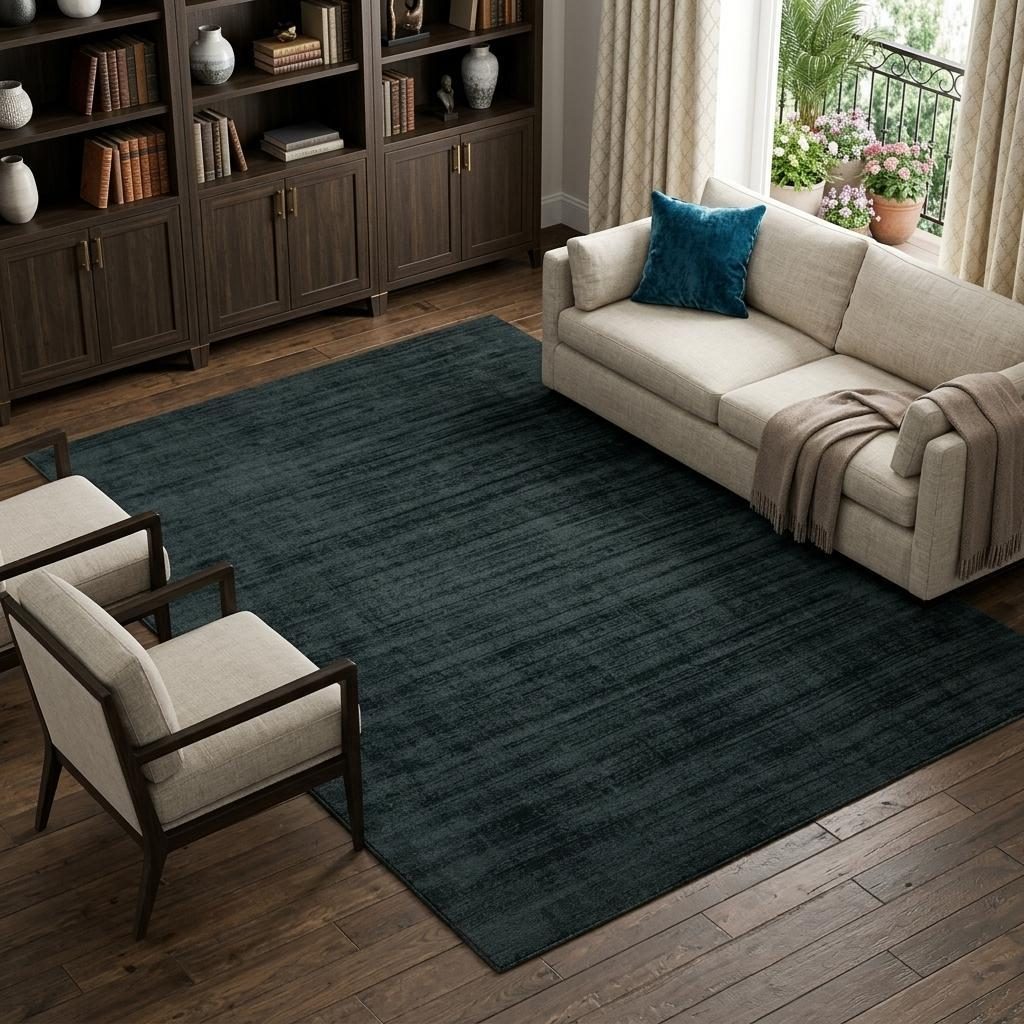 Charcoal and Black Abstract Viscose Rectangle Area Rug, 9′ × 12′