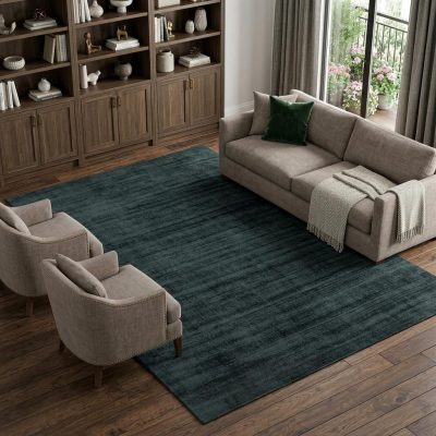 Charcoal and Black Abstract Viscose Rectangle Area Rug