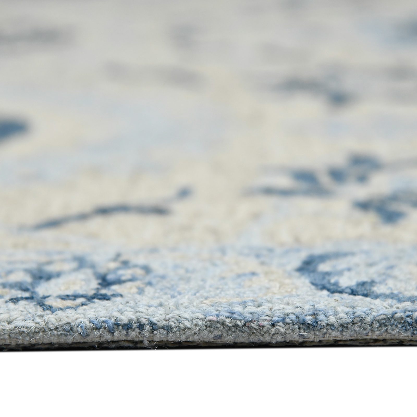 Gray Dark Blue Light Blue Wool Floral Medallion Area Rug