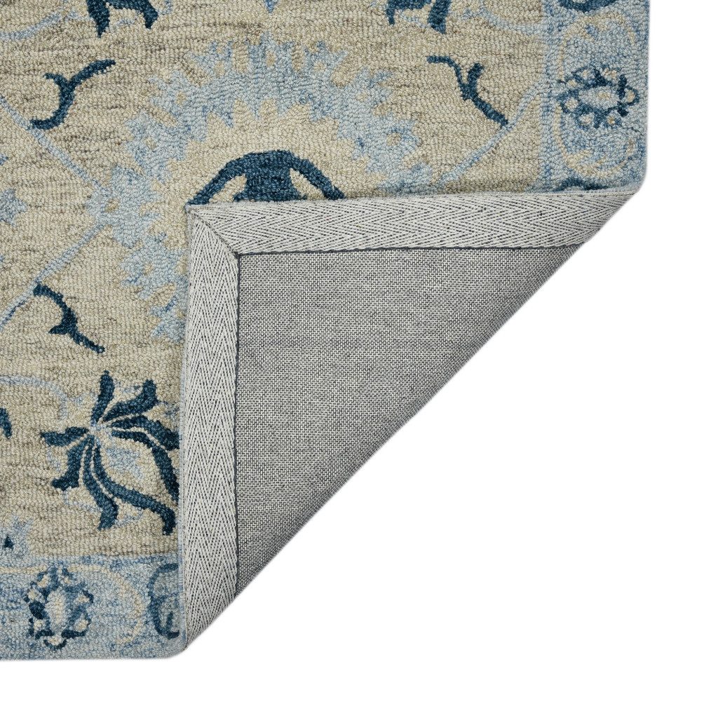 Gray Dark Blue Light Blue Wool Floral Medallion Area Rug