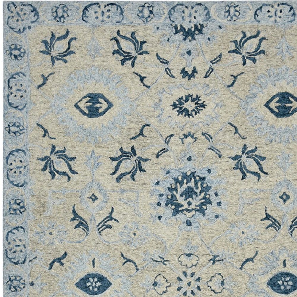 Gray Dark Blue Light Blue Wool Floral Medallion Area Rug
