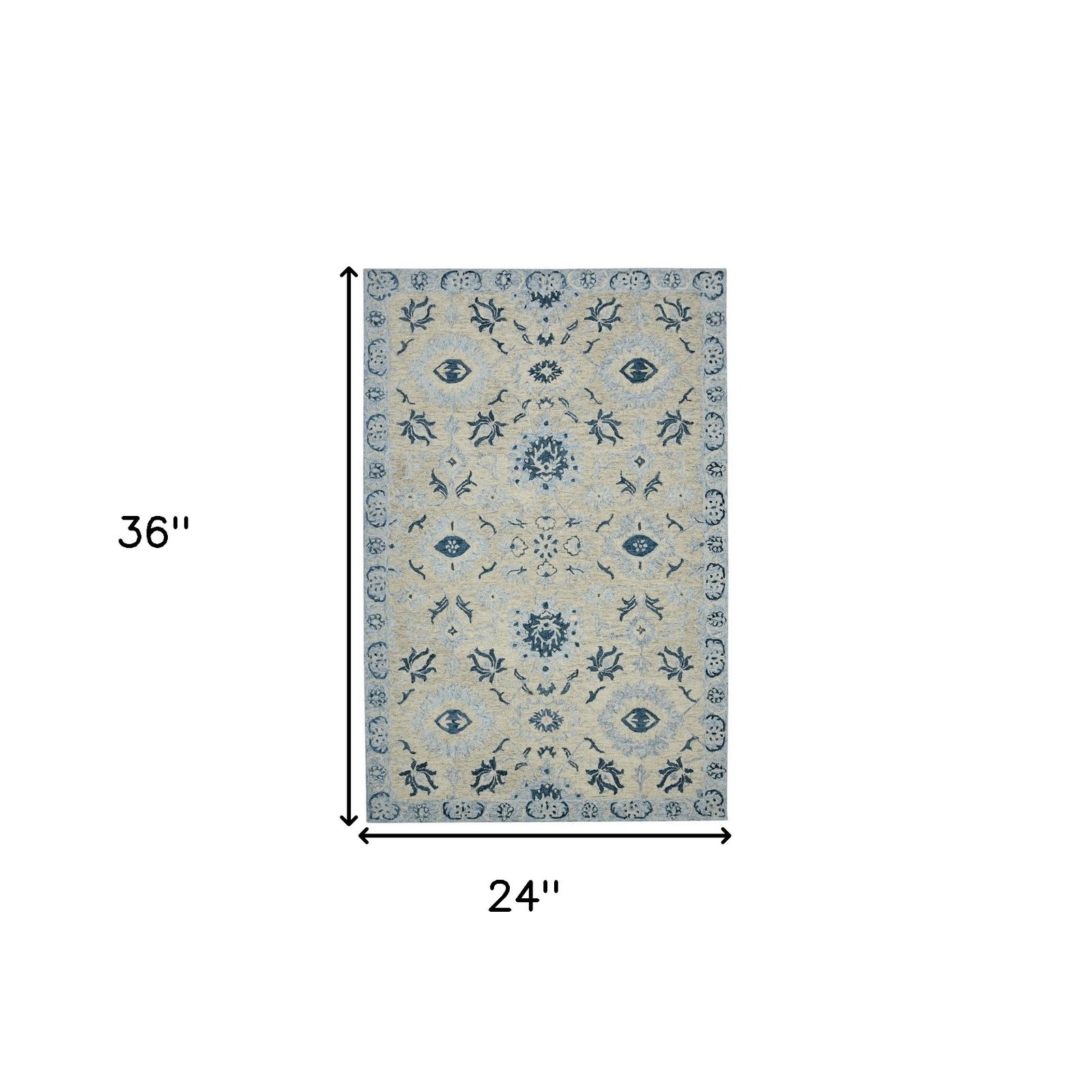 Gray Dark Blue Light Blue Wool Floral Medallion Area Rug