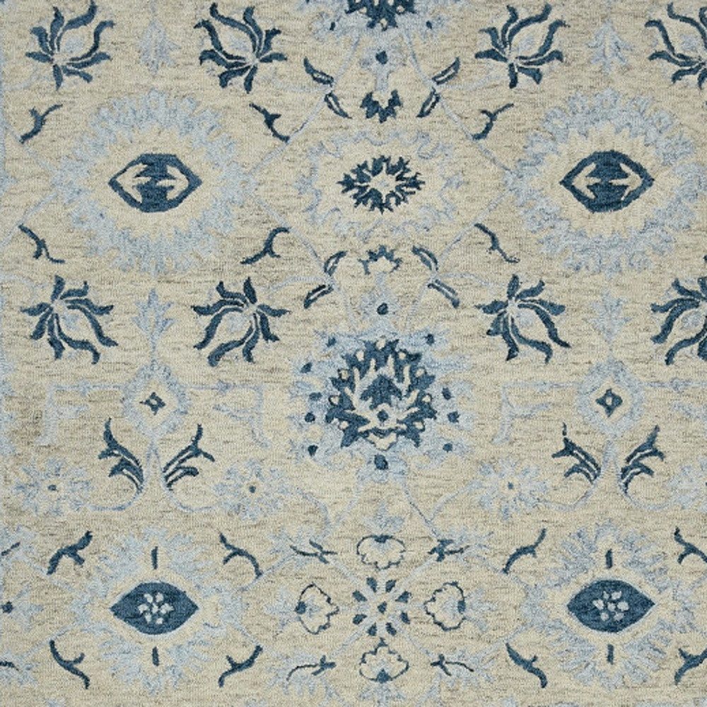 Gray Dark Blue Light Blue Wool Floral Medallion Area Rug