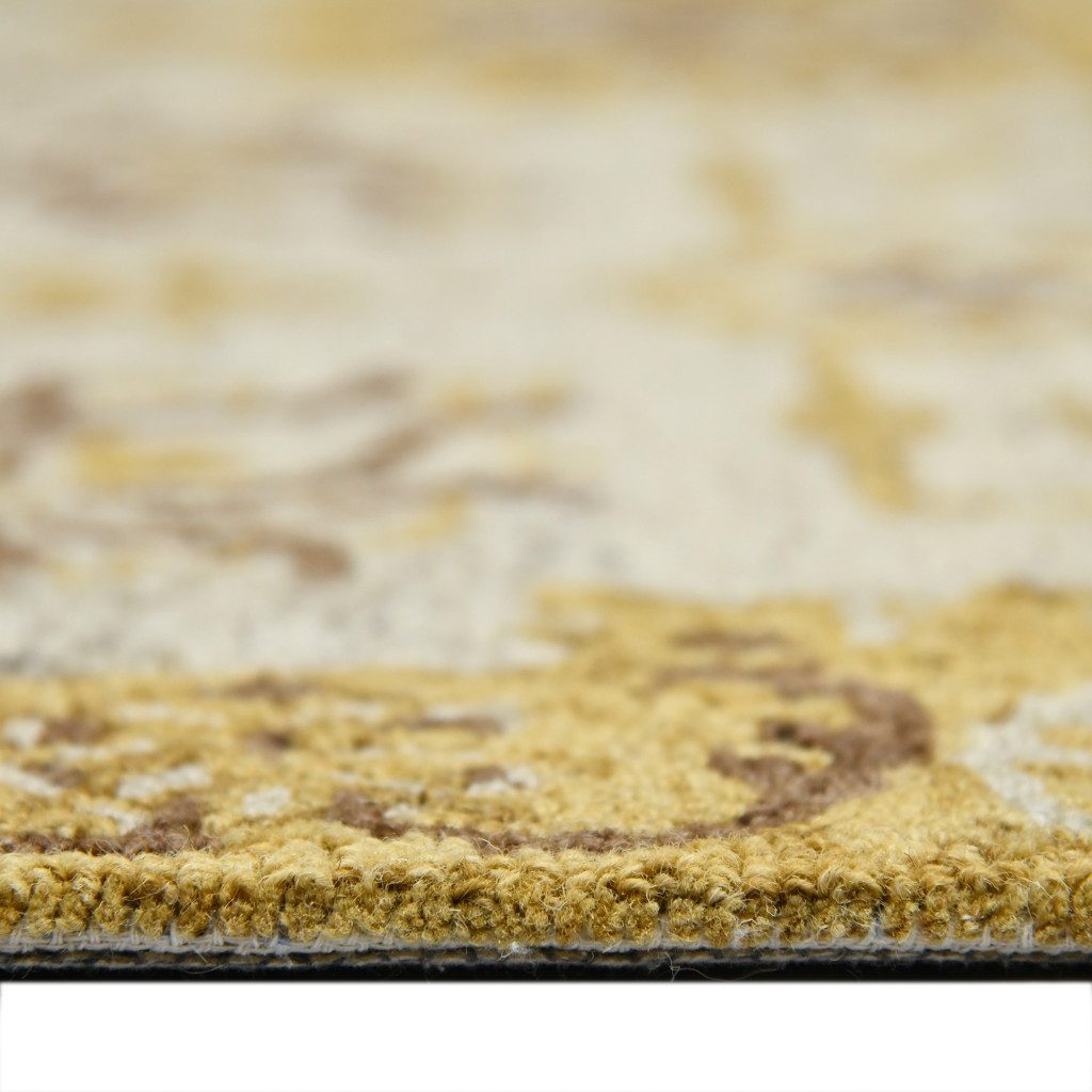 Gold Beige Brown Wool Floral Medallion Hand Hooked Area Rug