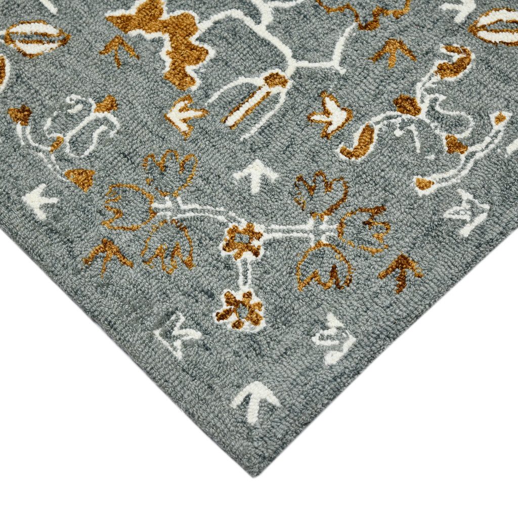 Orange Gray Ivory Floral Medallion Hand Hooked Wool Area Rug