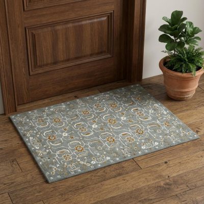 Orange Gray Ivory Floral Medallion Hand Hooked Wool Area Rug