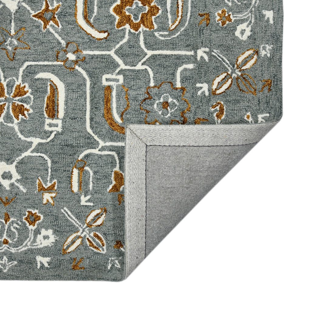 Orange Gray Ivory Floral Medallion Hand Hooked Wool Area Rug