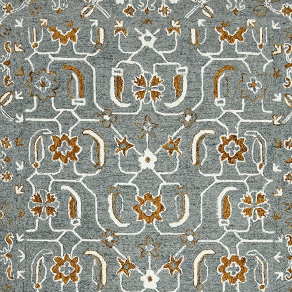 Orange Gray Ivory Floral Medallion Hand Hooked Wool Area Rug