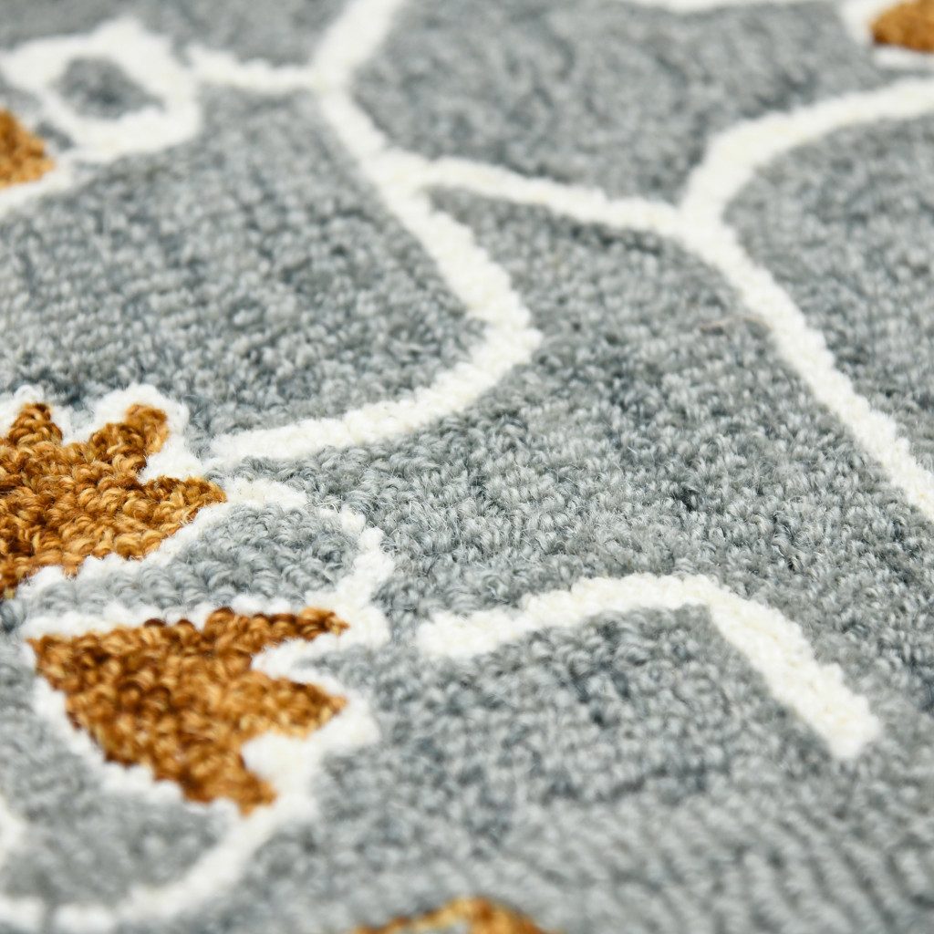 Orange Gray Ivory Floral Medallion Hand Hooked Wool Area Rug