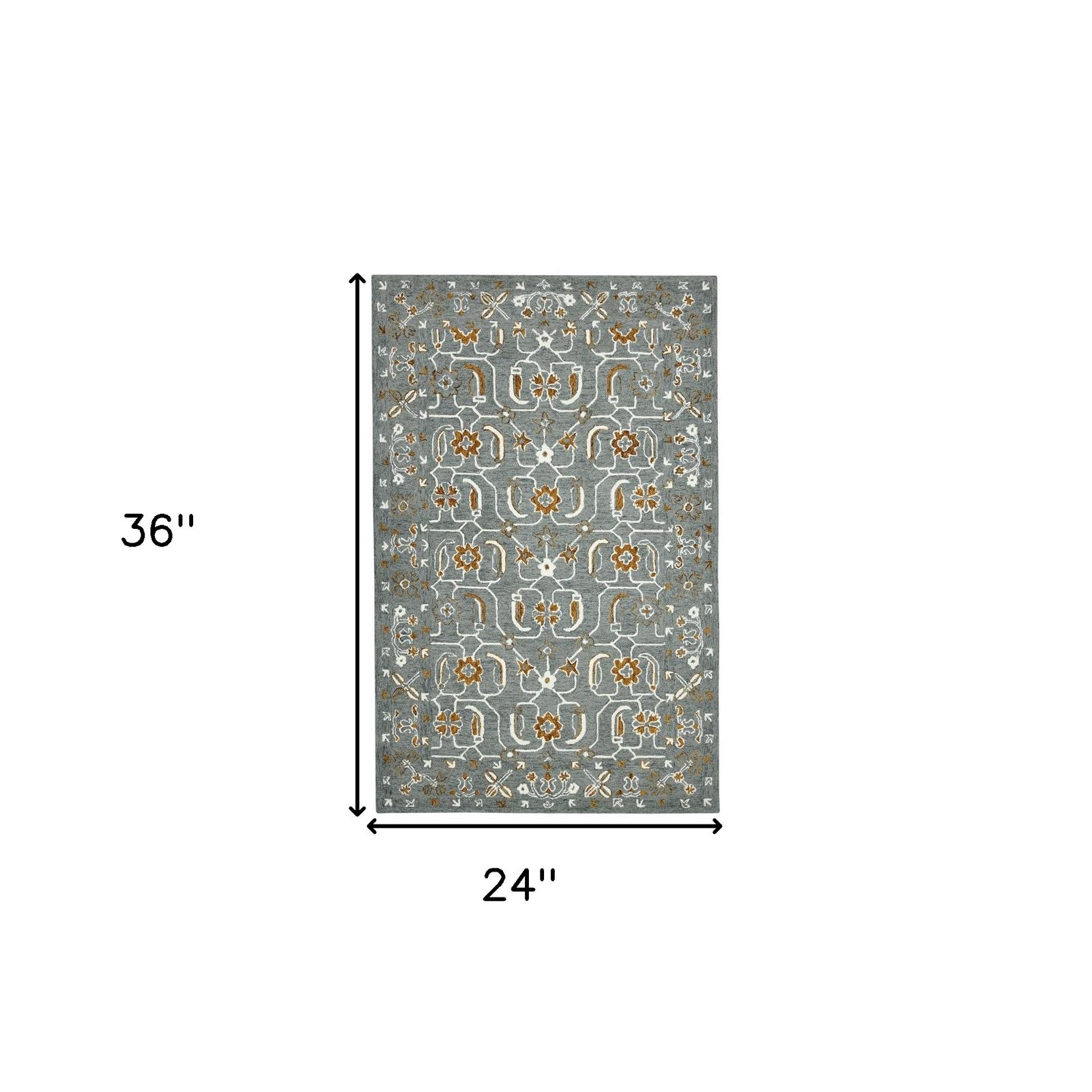 Orange Gray Ivory Floral Medallion Hand Hooked Wool Area Rug