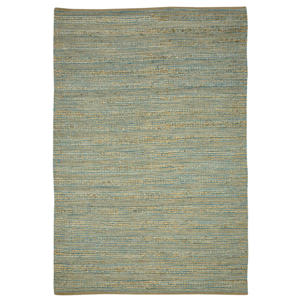 Aqua Beige and Brown Jute Striped Flatweave Area Rug