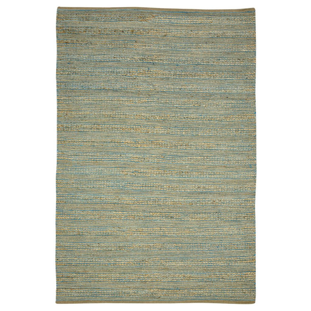 Aqua Beige and Brown Jute Striped Flatweave Area Rug
