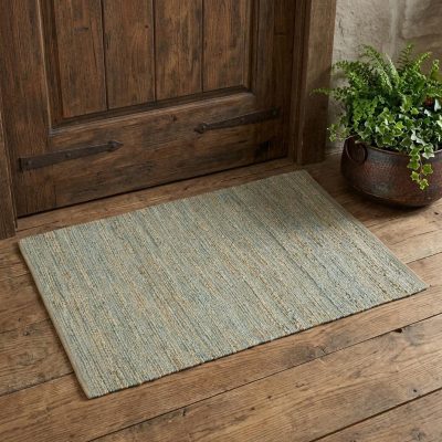 Aqua Beige and Brown Jute Striped Flatweave Area Rug