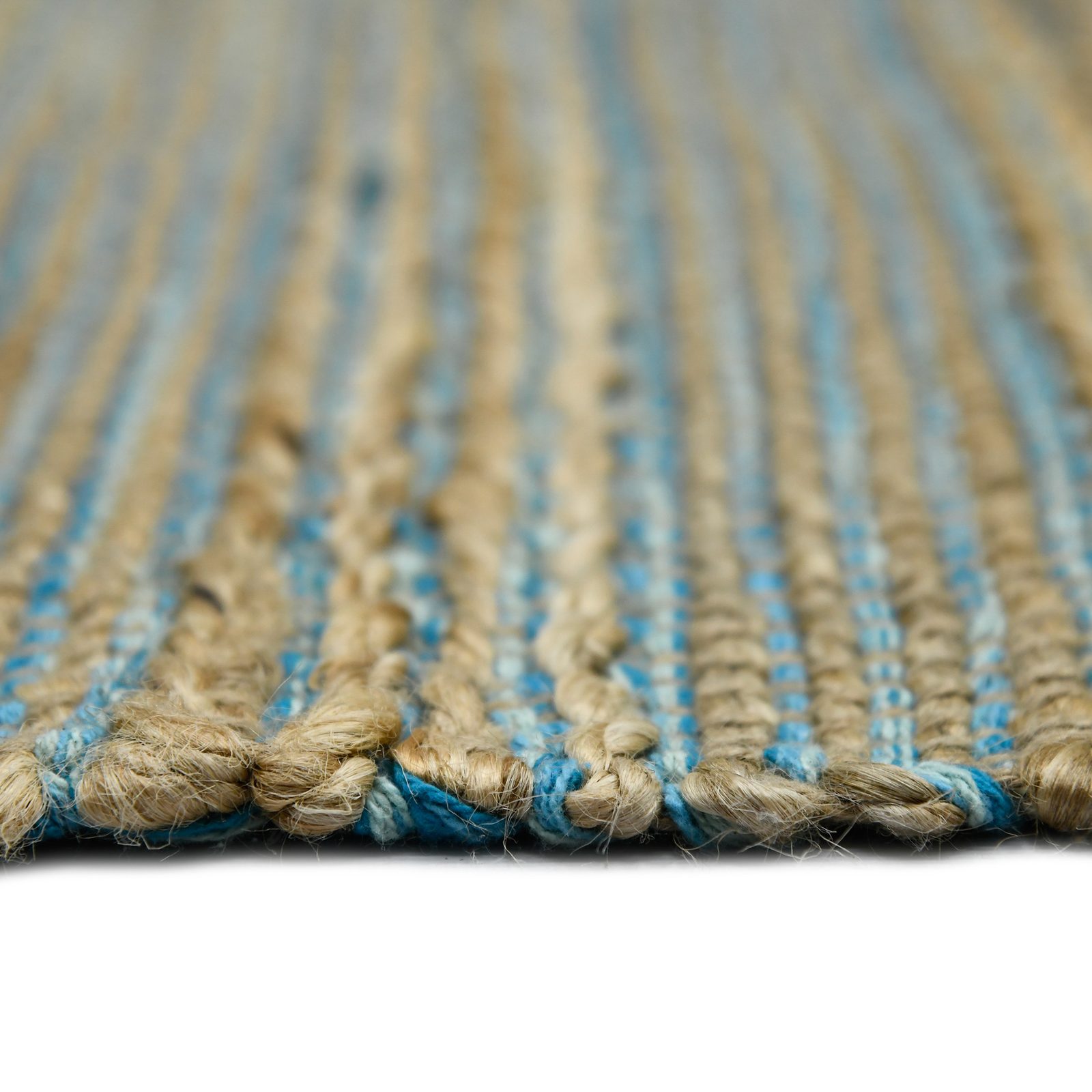 Aqua Beige and Brown Jute Striped Flatweave Area Rug
