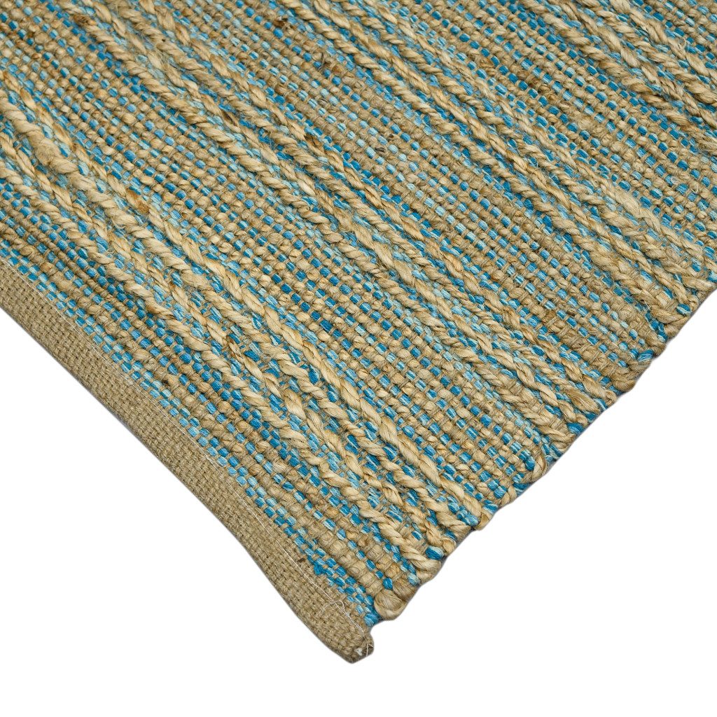 Aqua Beige and Brown Jute Striped Flatweave Area Rug