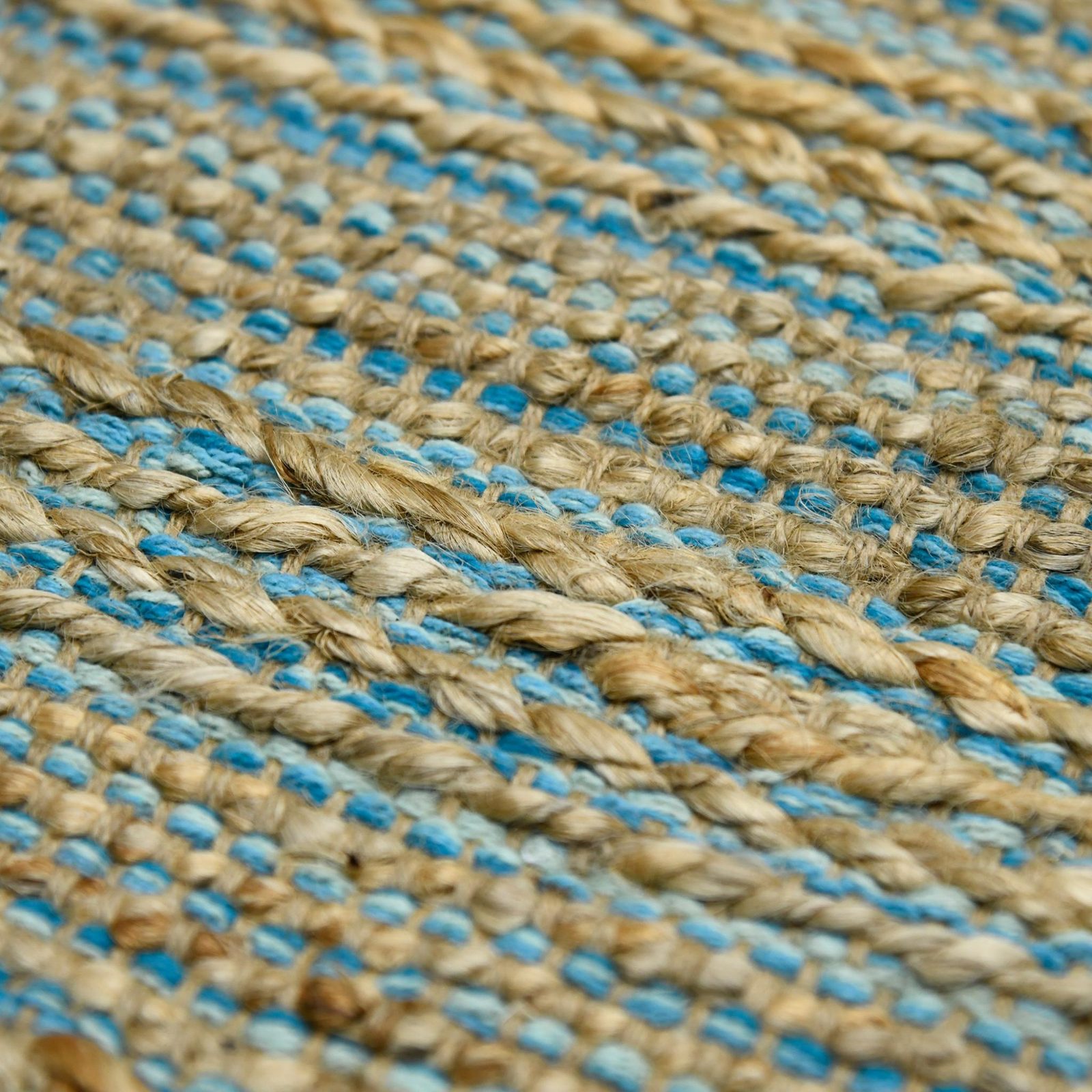 Aqua Beige and Brown Jute Striped Flatweave Area Rug
