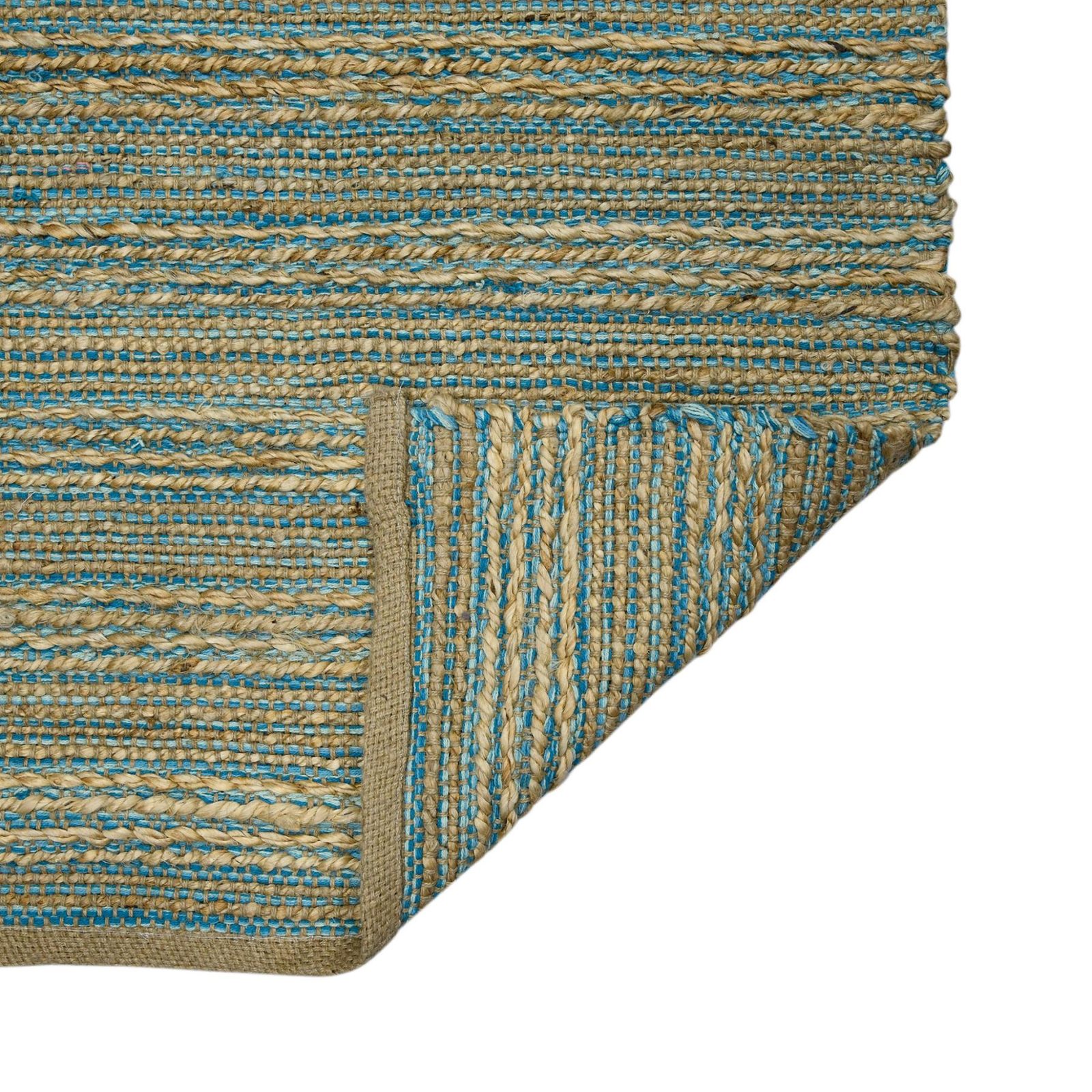 Aqua Beige and Brown Jute Striped Flatweave Area Rug