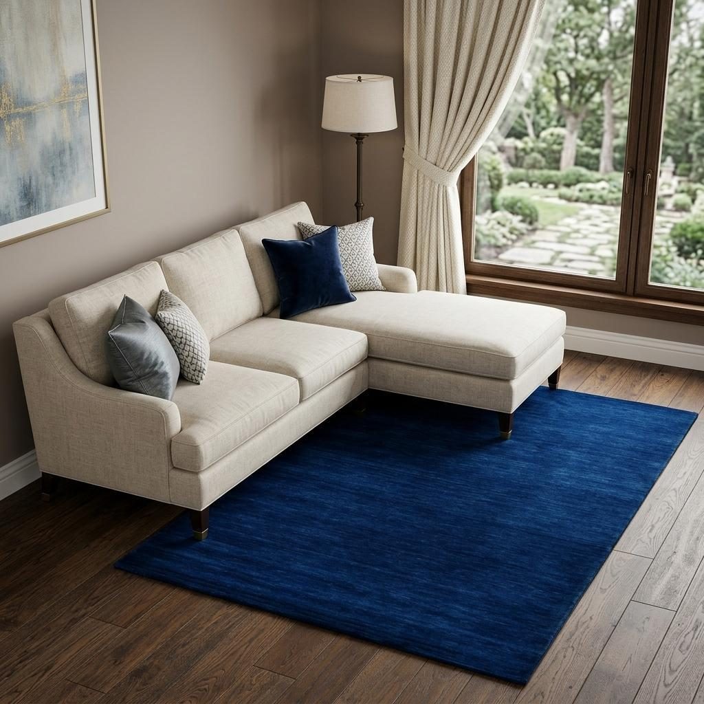 Navy Blue Hand Woven Wool Rectangle Area Rug, 8′ × 10′