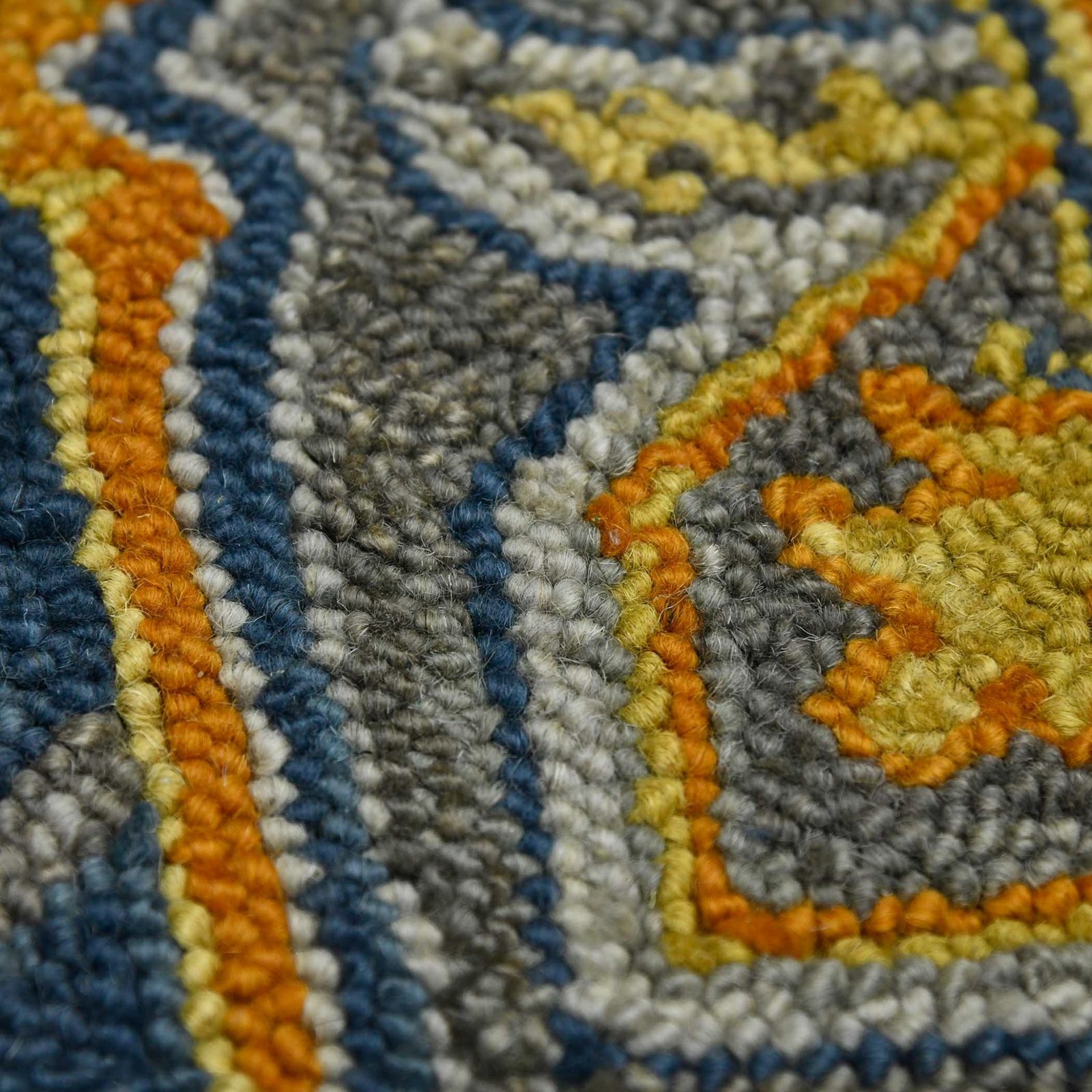 Blue Gray and Orange Wool Medallion Hand Tufted Area Rug