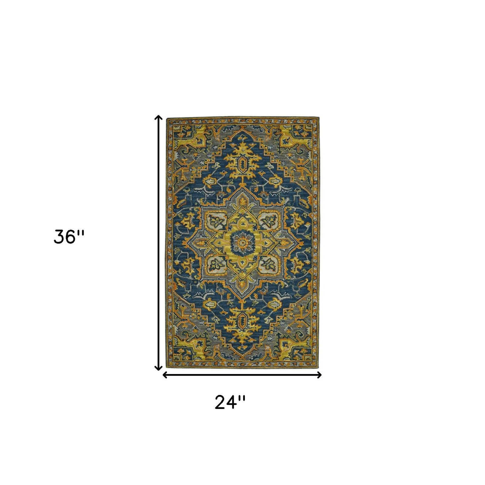 Blue Gray and Orange Wool Medallion Hand Tufted Area Rug