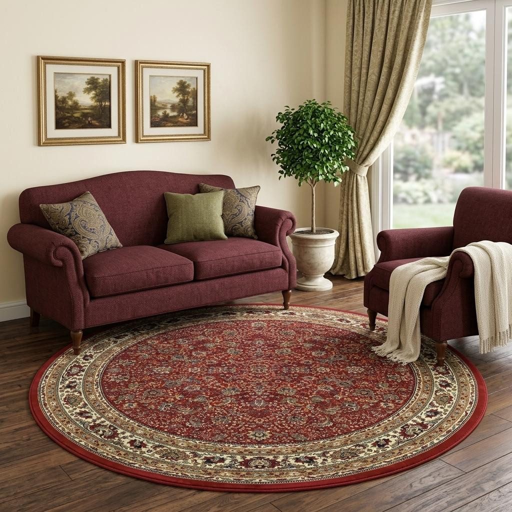Red and Ivory Polypropylene Rectangle Area Rug, 8′ Round