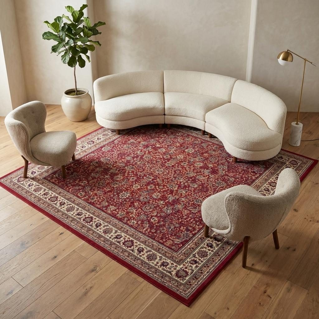 Red and Ivory Polypropylene Rectangle Area Rug, 8′ Square