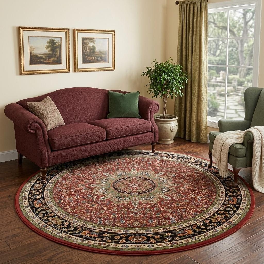 Red and Blue Polypropylene Oriental Area Rug, 8′ Round