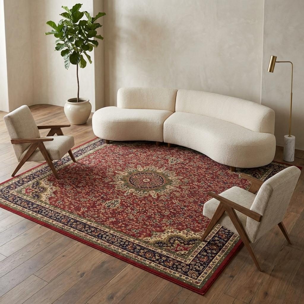 Red and Blue Polypropylene Oriental Area Rug, 8′ Square