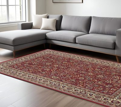 Red and Ivory Polypropylene Rectangle Area Rug