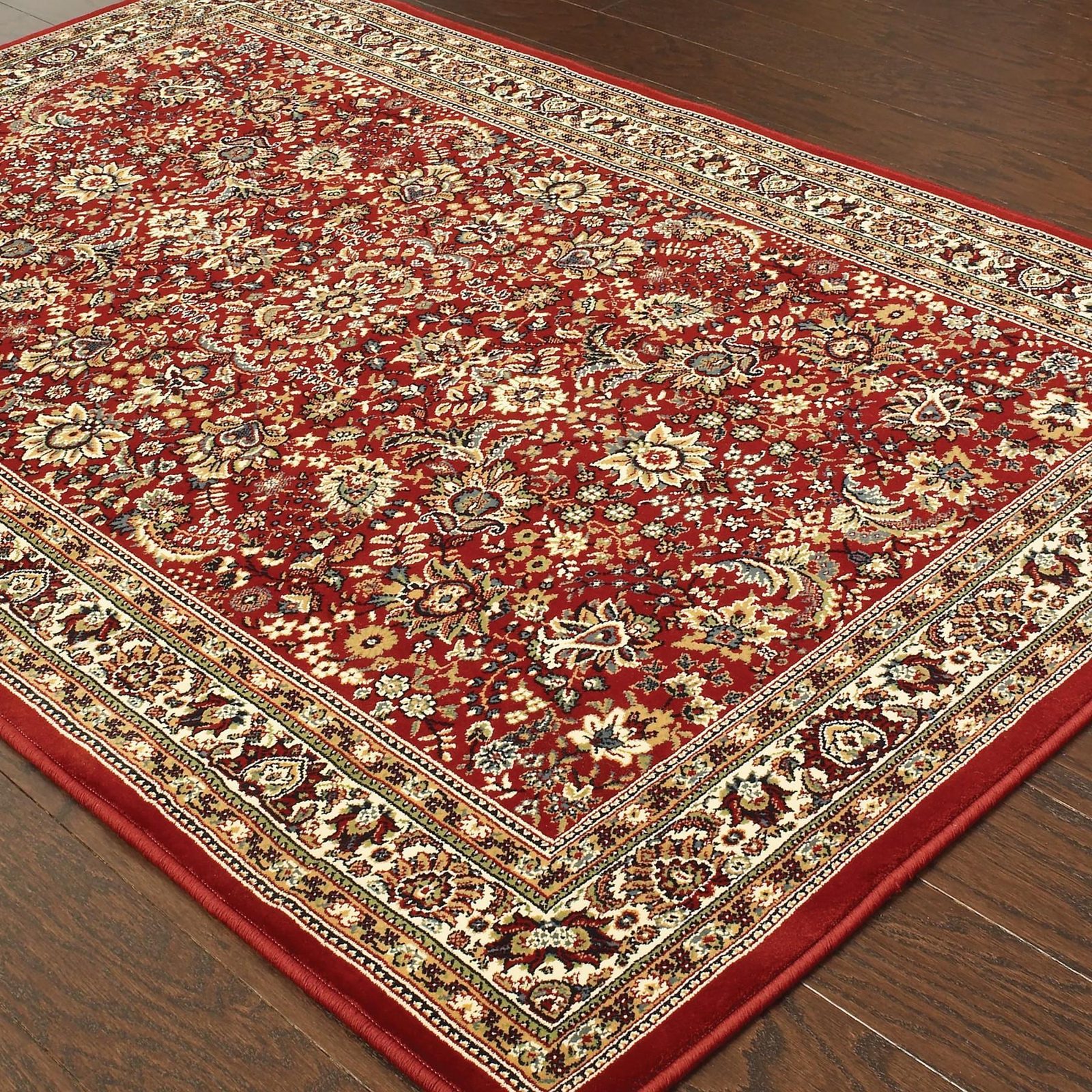 Red and Ivory Polypropylene Rectangle Area Rug