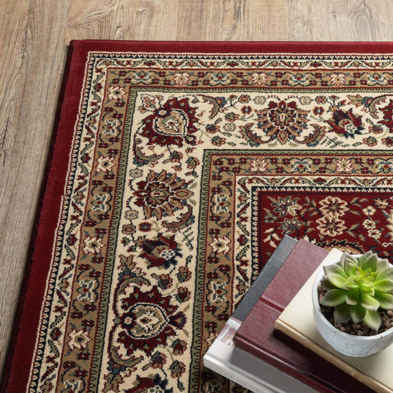 Red and Ivory Polypropylene Rectangle Area Rug
