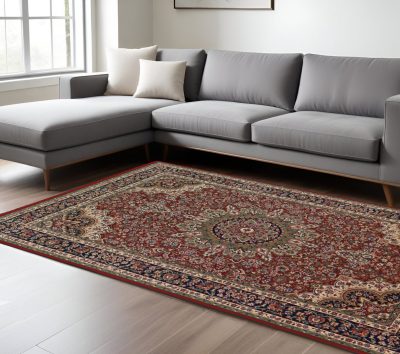 Red and Blue Polypropylene Oriental Area Rug
