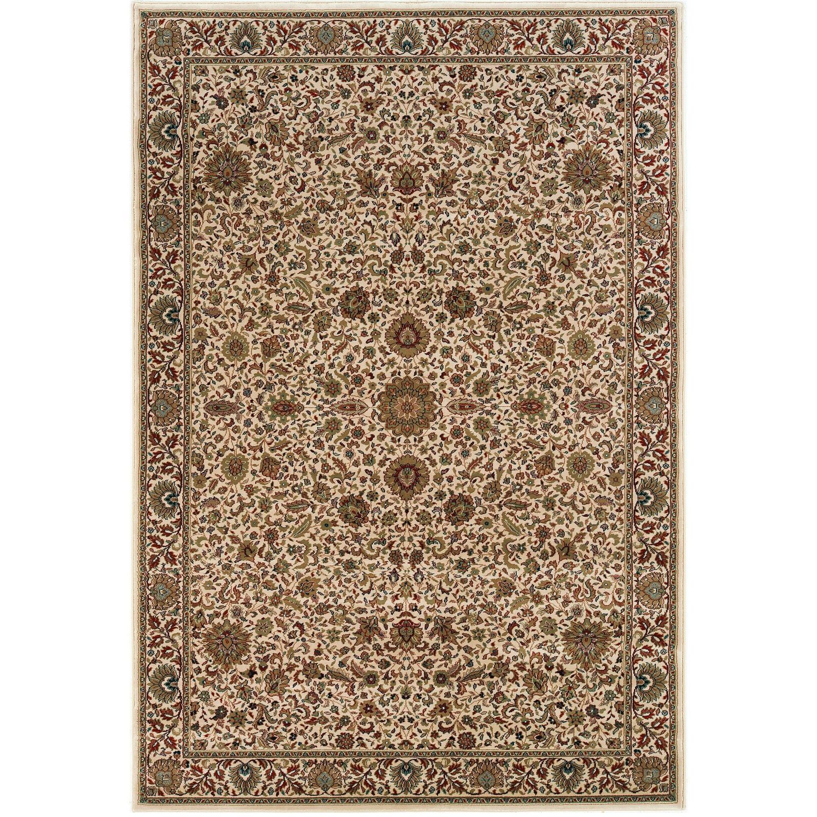 Ivory and Green Oriental Polypropylene Area Rug, 5′ × 8′