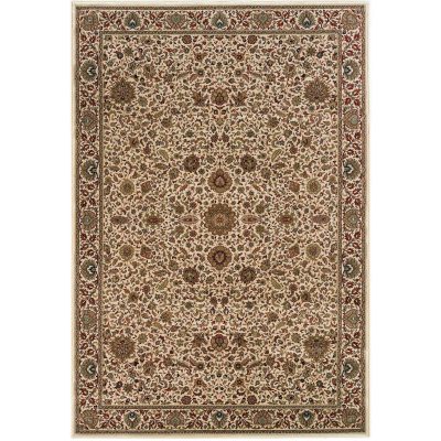 Ivory and Green Oriental Polypropylene Area Rug