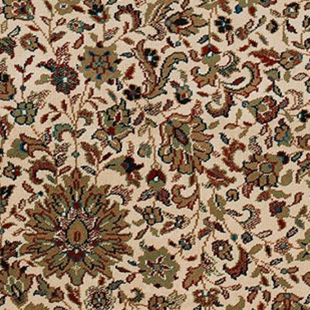 Ivory and Green Oriental Polypropylene Area Rug