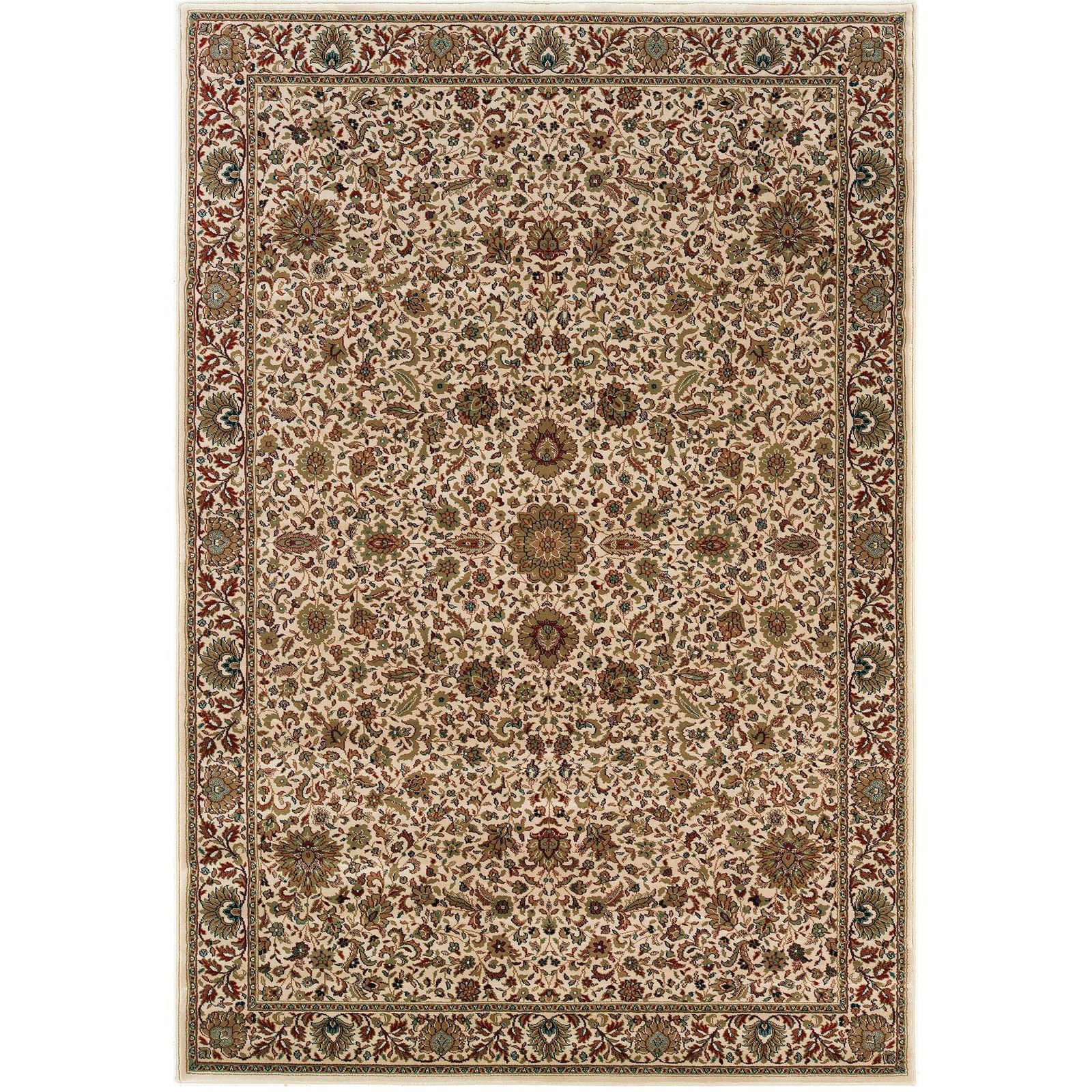 Ivory and Green Oriental Polypropylene Area Rug