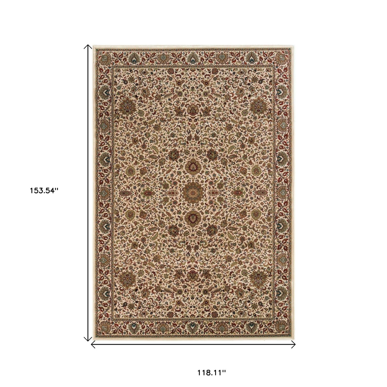 Ivory and Green Oriental Polypropylene Area Rug