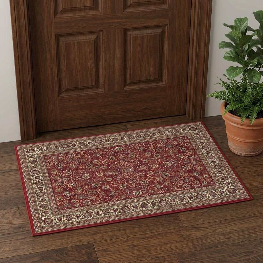 Red and Ivory Polypropylene Rectangle Area Rug, 2′ × 3′