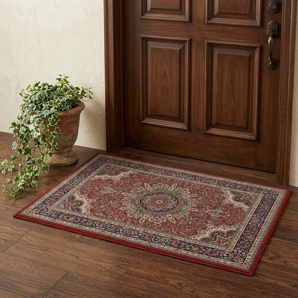 Red and Blue Polypropylene Oriental Area Rug, 2′ × 3′