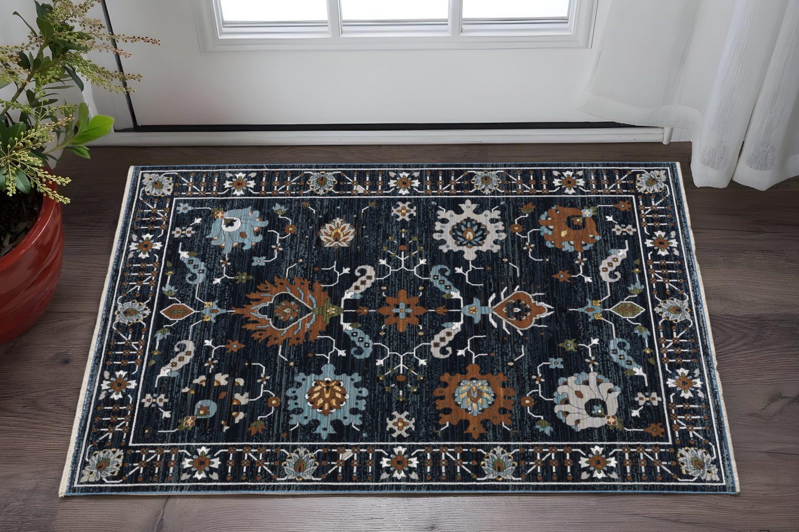 3′ X 5′ Rust Polyester Oriental Area Rug With Fringe