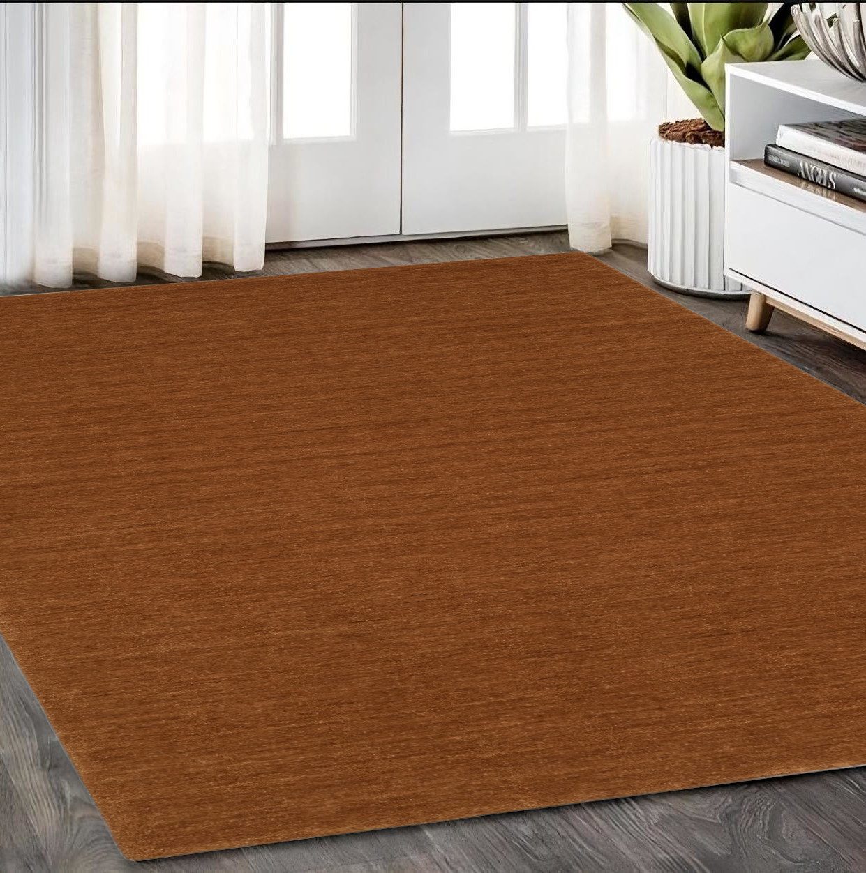 Rust Wool Hand Tufted Rectangle Area Rug, 5′ × 8′