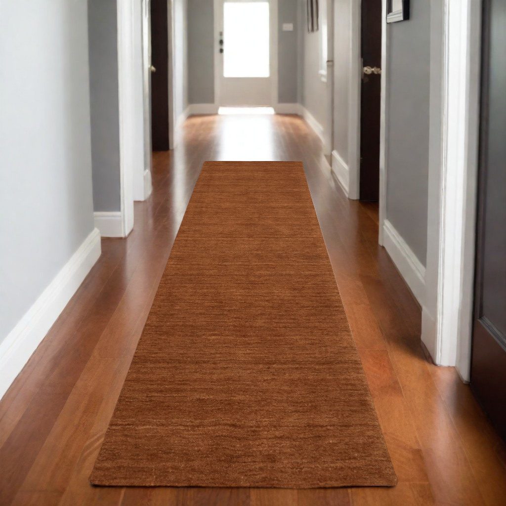 Rust Wool Hand Tufted Rectangle Area Rug, 8′ Runner