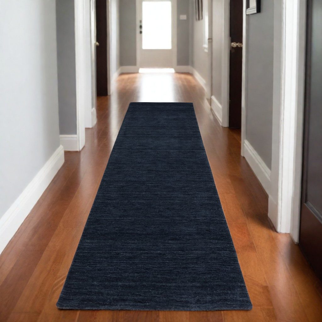 Navy Blue Wool Hand Tufted Area Rug, 8′ Runner